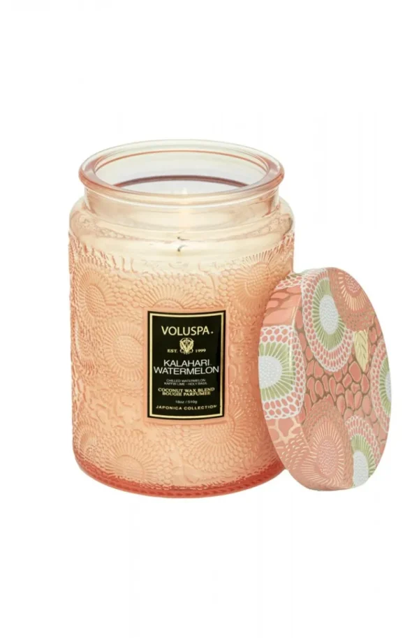 VOLUSPA - Kalahari Watermelon Large Glass Jar with Metallic Lid Clearance